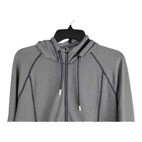 Athleta Hoodie Womens Large Navy White Stripe Half Zip Pullover Soft Pocket - Picture 2 of 14